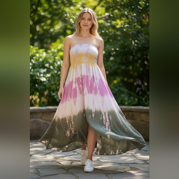 Dresses & Skirts - Medium Strapless Tie-Dye Maxi Dress-Bohemian